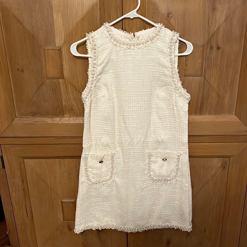 Pearl detail tweed dress